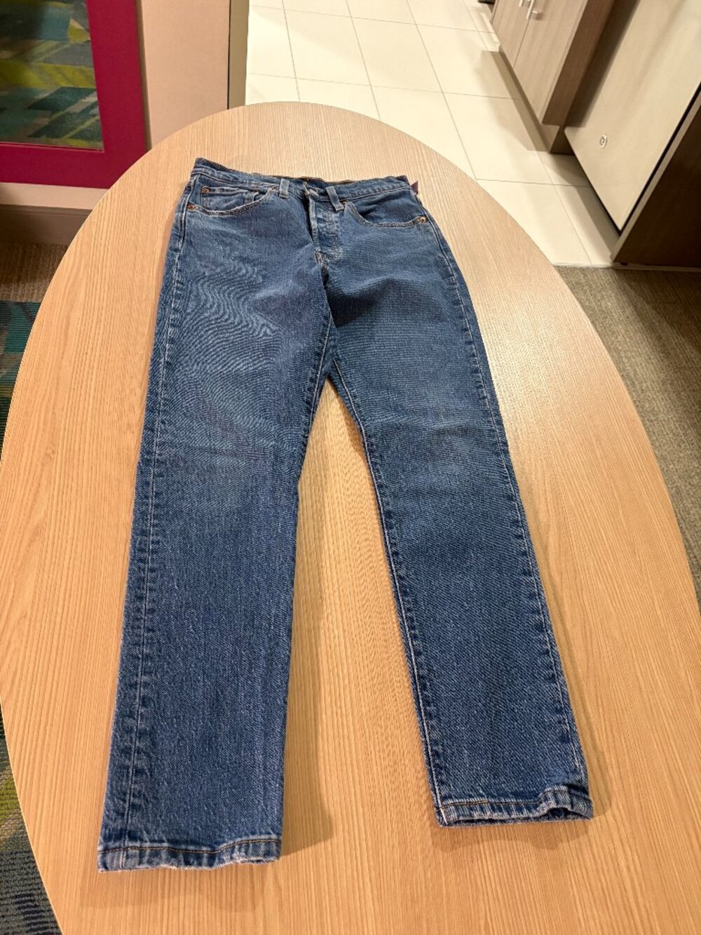 Levi's 501 Jeans W 26 X L 28 Medium Blue Denim Button Fly Belt Loop Cotton Blend